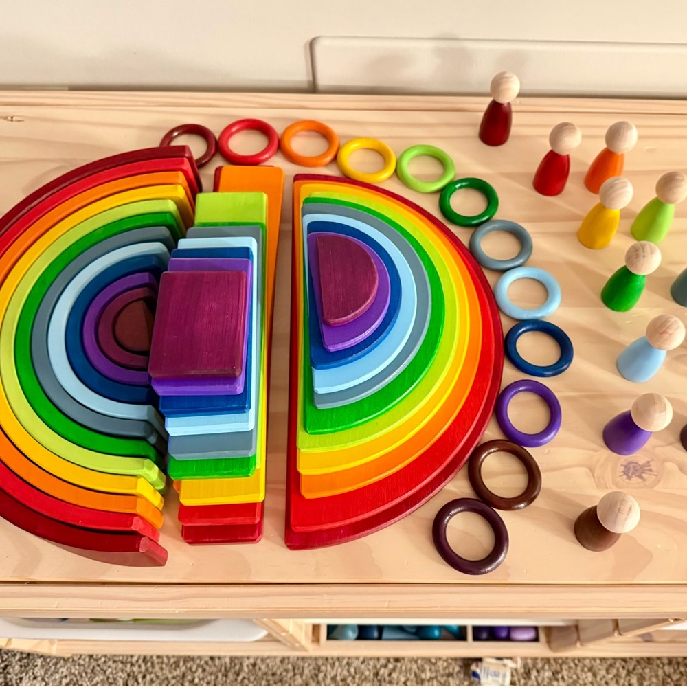SOLD Grimm’s-Inspired Wooden Rainbow Stacking Toy Set